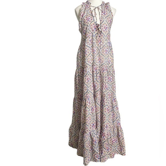 ibiza vintage Dresses & Skirts - IBIZA VINTAGE FLORAL MOSAIC SLEEVELESS BOHO TIERED MAXI DRESS